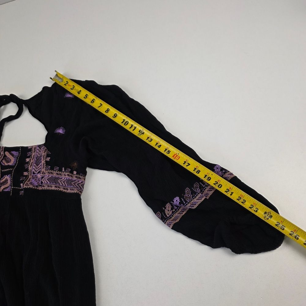 Free People Rhiannon Embroidered Mini Black Purple Dress Womens Sz Medium - Picture 10 of 12